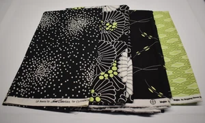 4 piece fabric lot SKIPPING STONES clothworks FLORAL black lime 2.5 yards total - Picture 1 of 6