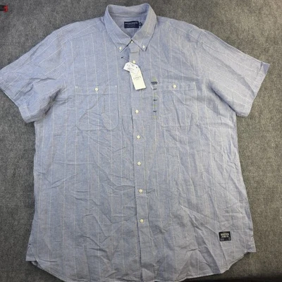 New Nautica Jeans Co Shirt 3XL Tall 3XLT Blue Striped Linen Blend Short Sleeve  - Image 1 of 4