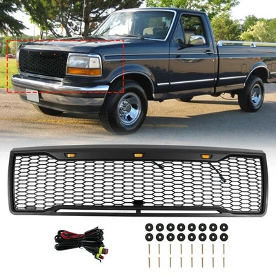 Front Grill Fit for 1992-1996 Ford F-250 W/Lights Black - Image 1 of 4