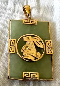 Ciondolo vintage oro giallo 14K e giada coniglio - Foto 1 di 7