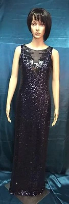 Vestido formal novo com etiquetas Belle Badgley Mischka Imogen azul marinho lantejoulas frisadas tamanho 6 - Imagem 1 de 4