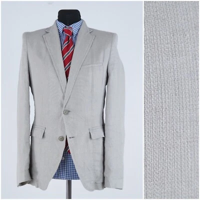 Mens Linen Blazer 38R UK Size ZARA Grey Summer Sport Coat Half Lined Jacket - Image 1 of 4