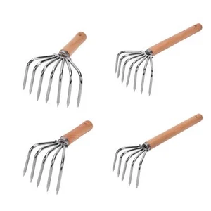 Hand Rake Leaf Rake Clamming Rake Handheld Claw Versatile Digging Wooden Handle - Picture 1 of 25