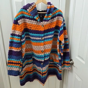 Ornella Paris Strickjacke Mantel XXL Italy Coatigan Kapuze Knopfleiste Taschen bunt - Bild 1 von 14