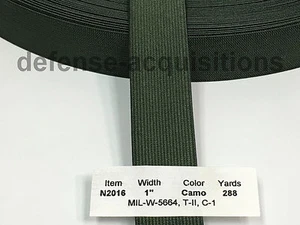 1 INCH Military Elastic Webbing MIL-W-5664 T2 C1 CAMO GREEN MilSpec - Per Yard - Picture 1 of 6