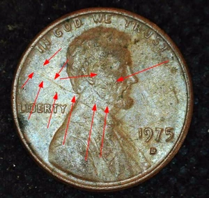 { 1975-D Lincoln Penny Error Die Crack & Cracked Head # 33 - Picture 1 of 3
