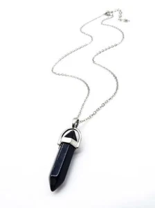 INSPIRIERENDER schwarzer Onyx Obelisk Talisman Amulett Stein Anhänger Silber Kette Halskette - Bild 1 von 6