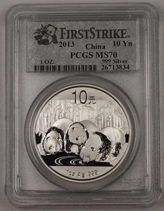 2013 China 10 Yuan Silver Coin 1 Ozt .999 First Strike PCGS MS-70 Perfect - Picture 1 of 2