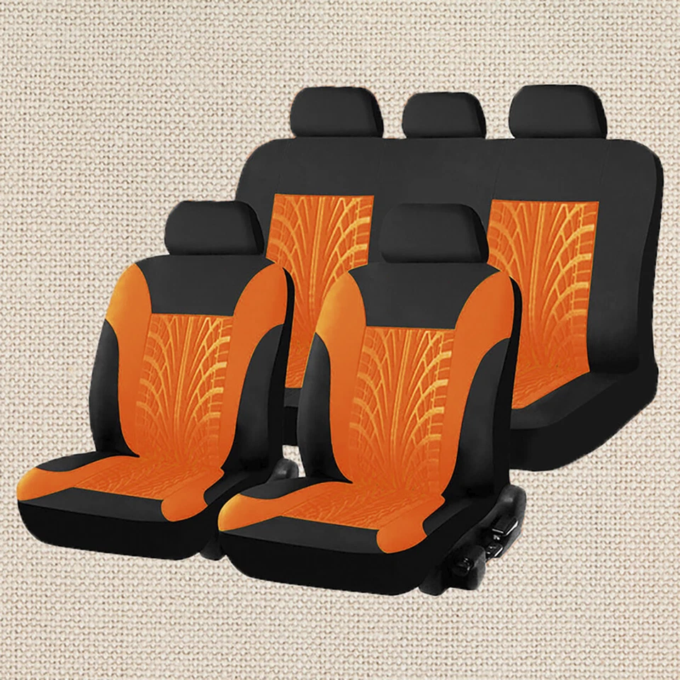 Full Set Orange Car Seat Cover Polyester Fabric Front Rear Seat Cushion Mat - Image 1 of 1