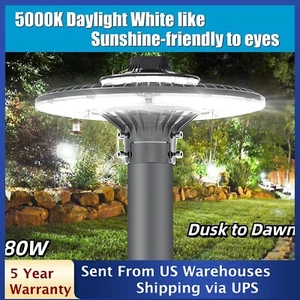 Yard Light 80W Led Post Light Dusk to Dawn Outdoor Garden Circular Pole Lighting - Picture 1 of 12
