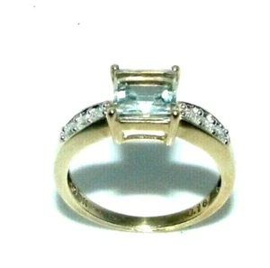 Damen 9ct 9carat Gelbgold Diamant & Klarer Stein Ring Größe M 1/2 - Bild 1 von 7