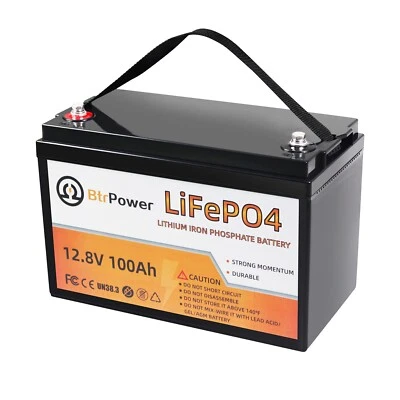 12V 100Ah LiFePO4 Deep Cycle Lithium Rechargeable Battery for RV Solar System - Image 1 of 4