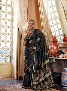 Designer Satin Handloom Weaving Silk Saree with Blouse Piece, Banarasi Silk Sari - Picture 1 of 15