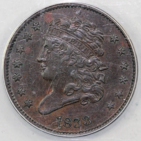 1833 1/2c C-1 Classic Head Half Cent ANACS EF 45 Cover