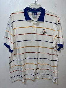 Vtg 2000 Olympics Polo Shirt Mens XXL White Striped Sydney Australia Made *Flaw - Picture 1 of 13