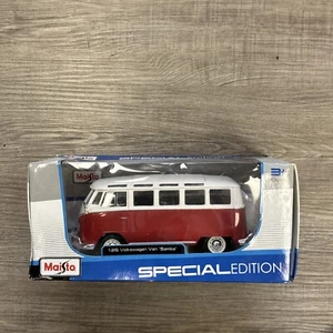 Maisto Volkswagen VW 1960s Van Samba bus 1:25 scale 7" RED diecast CAR model - Picture 1 of 5