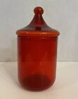Vintage Mid Century Modern MCM 7.5” Red Orange Glass Apothecary Jar Lidded
