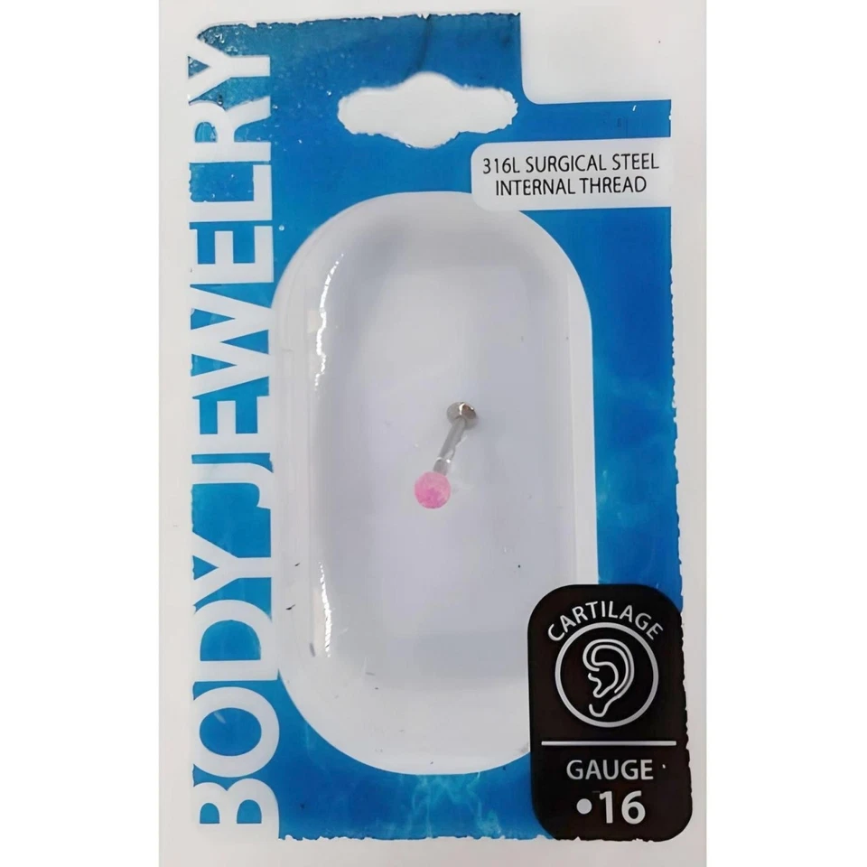 Body Jewelry Stainless Steel 16G Pink Created Opal Ball Cartilage Ear - Image 1 of 1