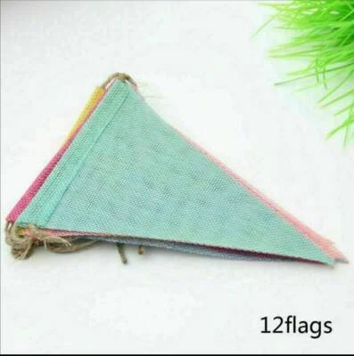 HESSIAN LOOK  FABRIC BUNTING Multicoloured pastel Banner - Image 1 of 4
