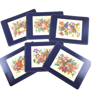 Vintage Pimpernel Meissen Fruit & Flowers Placemats Navy Border Set of 6 w/ Box - Picture 1 of 9
