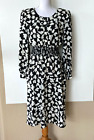 Vintage 80S Andrea Gayle Black White Geometric Dress Sz 10 Smocked Waist