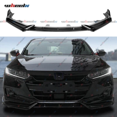 FOR 2021-2022 HONDA ACCORD V STYLE 3PCS GLOSS BLACK FRONT BUMPER LIP SPLITTER - Image 1 of 4