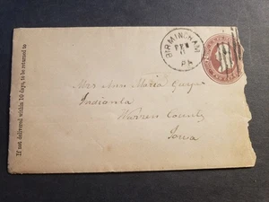 1886 BIRMINGHAM, PA nach INDIANOLA, IOWA Postgeschichtlicher Brief mit Brief - Bild 1 von 3