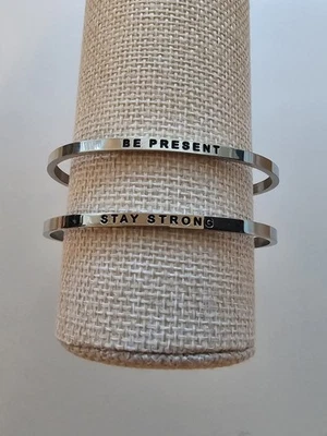 2x Mantraband Be Present And Stay Strong Silver Tone Bracelets - Image 1 of 2