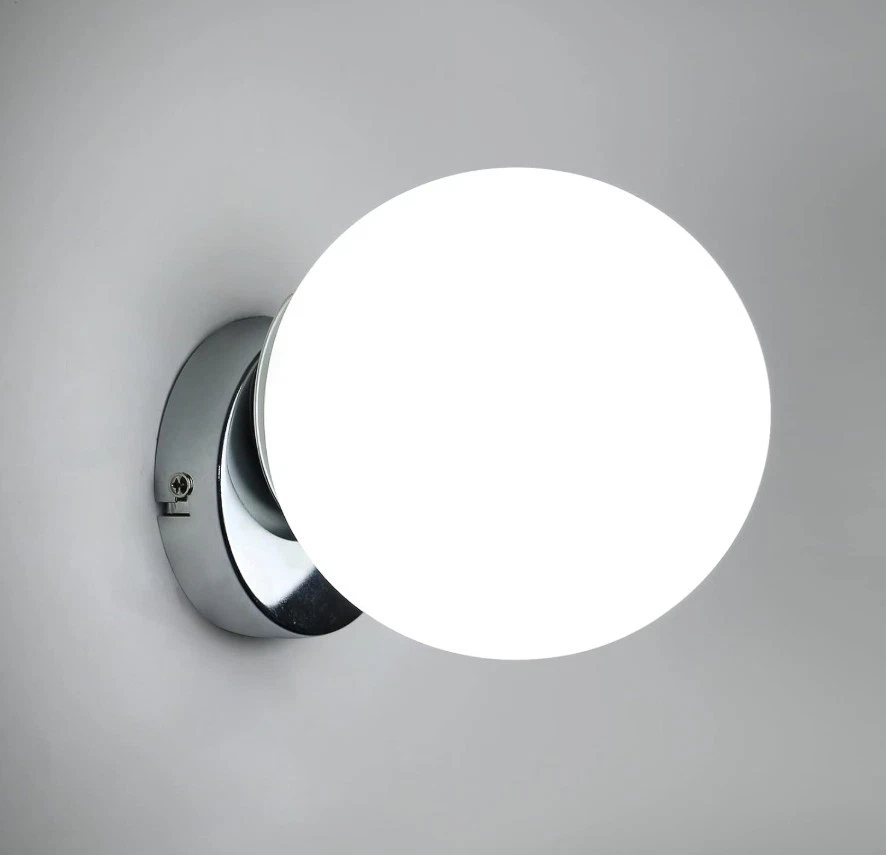 Applique da Parete Attacco E27 Metallo Argento Sfera Vetro Portalampada Interno - Immagine 1 di 4