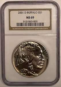 2001-D US S$1 Buffalo Commemorative Silver Dollar NGC MS69 - Picture 1 of 7