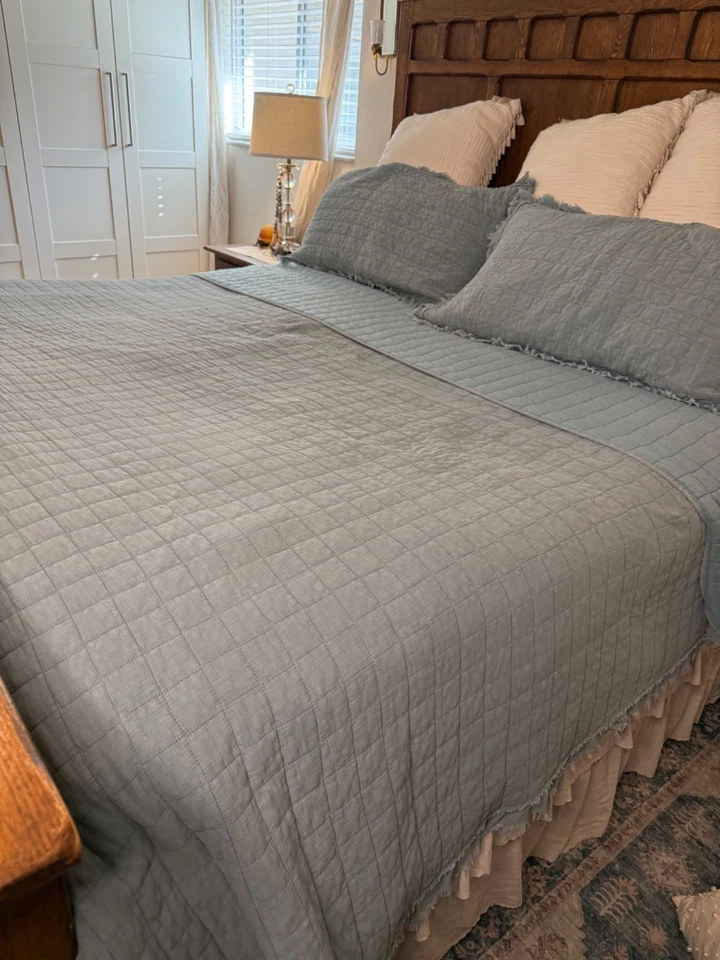 Edredón y fundas acolchadas Shabby Chic King bordes deshilachados algodón granja moderna Foto 1 de 4