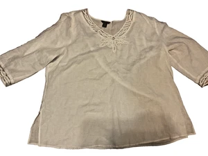 Nuevo: Blusa blanca elegante SILKLAND 100 % lino con encaje y cuentas 3X (60"C 30"L - Imagen 1 de 3