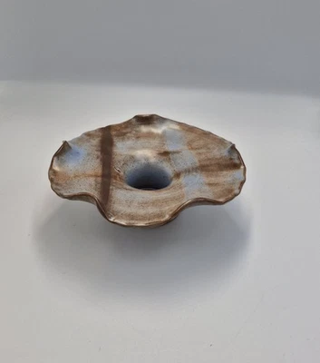 Greek Studio Pottery Ruffled Edge Bowl Vase Abstract - Image 1 of 4