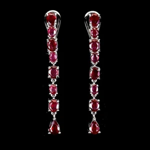 925 Sterling Silver Earrings Pear Ruby 6x4mm Natural Gemstone Jewelry - Picture 1 of 13