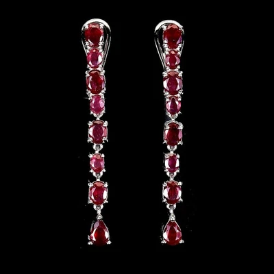 925 Sterling Silver Earrings Pear Ruby 6x4mm Natural Gemstone Jewelry - Image 1 of 4