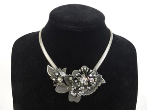 Claire Garnett Floral Statement Halskette Antik Silber Ton Strass 16,5" - Bild 1 von 8