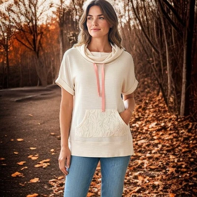 Top tejido Wish & Whim talla S capucha transparente cuello manga corta bolsillo frontal encaje largo  Foto 1 de 4