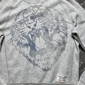Abercrombie & Fitch Felpa Muscolare Vintage Uomo Piccola New York Grigio Tigre - Foto 1 di 9