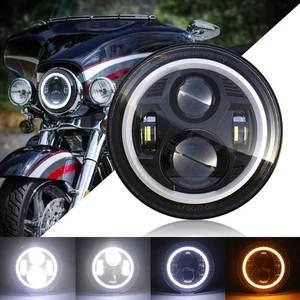 7''LED Round DOT Headlight Hi/Lo Beam Turn Signal DRL For Road King Street Glide - Picture 1 of 13