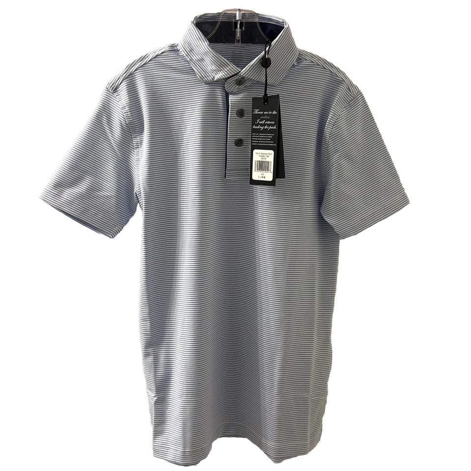 Greyson Youth Boys Blue White Striped Saranac Golf Polo Shirt Size L 8-9 New W/t - Image 1 of 4