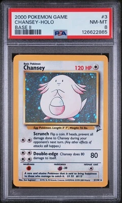 PSA 8 NM-MT Chansey Base Set 2 SWIRL Holo Rare Pokemon Card 3/130 - Image 1 of 2