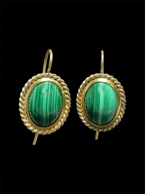 Orecchini Artigianali in Argento 925 Placcati Oro con Malachite Verde Naturale - Immagine 1 di 4