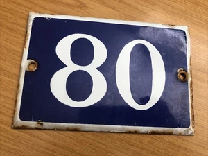 ORIGINAL ANTIQUE FRENCH BLUE ENAMEL HOUSE NUMBER Quatre Vingt (80) - Picture 1 of 5