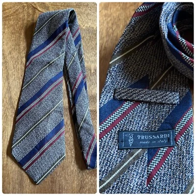 NECKTIE VINTAGE ITALY MEN'S SILK 100% ART STRIPED LINE 57.5" Long x 4" Wide - Image 1 of 4