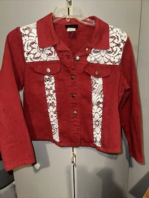 Chaqueta corta de encaje de mezclilla roja vintage Rough Rider de Circle T para mujer mediana Foto 1 de 4