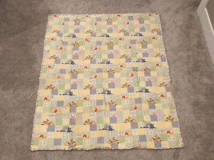 Vintage Winnie the Pooh Baby Blanket Eeyore Tigger Piglet 50" X 42" Sewn Border - Picture 1 of 7