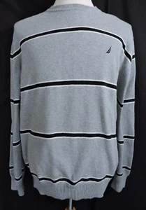 Nautica Gray and Blue Striped Sweater 100% Cotton No Size Tag XL?? L?? - Picture 1 of 9