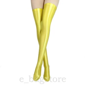Women Glossy Sexy Thigh-Highs Stockings Lycra Spandex Stretch Shiny Opaque Socks - Picture 1 of 27