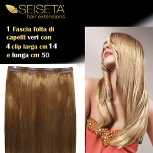 Hair Extension Clip Capelli Veri naturali SEISETA Fascia 4 clip Larga 14 cm - Imagen 1 de 37