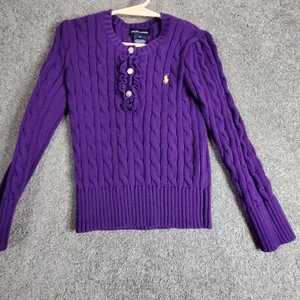 Ralph Lauren Girls Cotton Ruffled Ribbed Knit Sweater Size 6 Purple Pullover - Picture 1 of 8